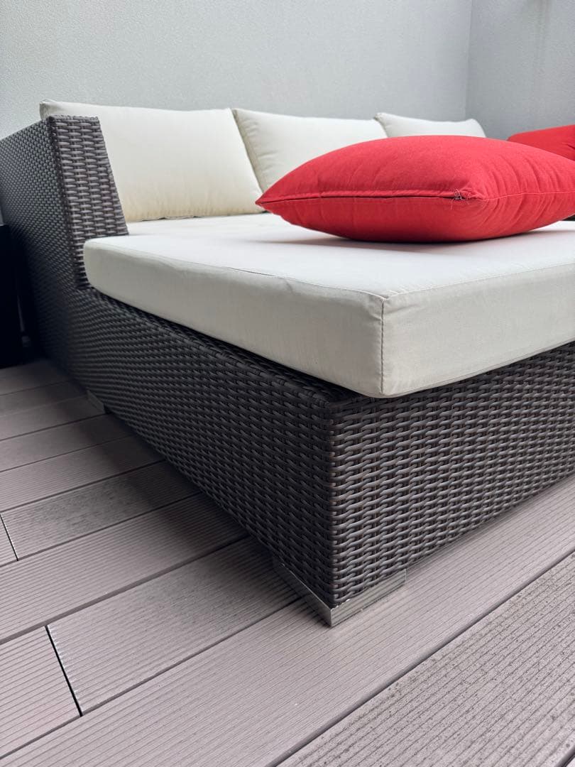 屋外用ガーデンソファ カウチ ラタン調 撥水 防水 汚れあり