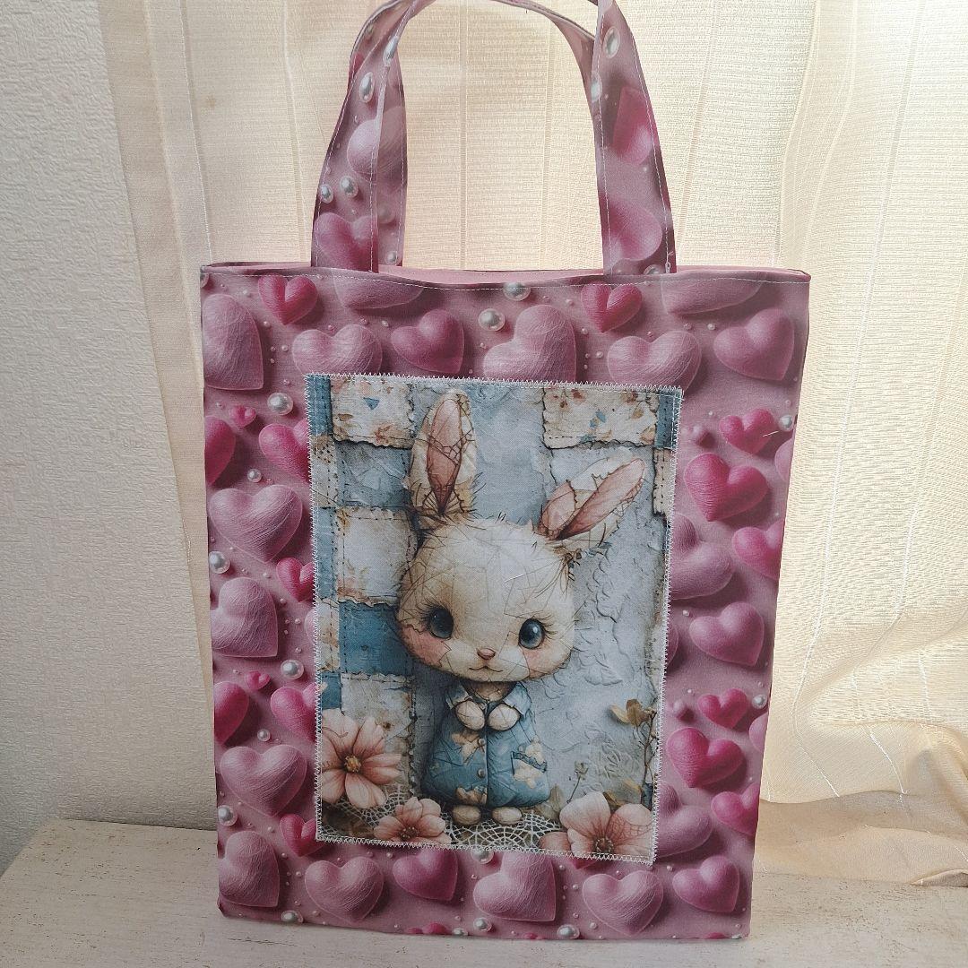 可愛いパネル生地　ハンドメイド　まちなしバッグ　ポーチ