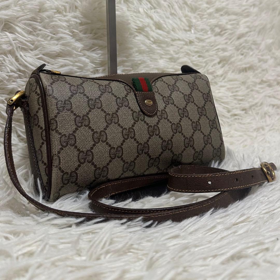 値下げ グッチ シェリーライン GG キャンバス レザー ショルダーバッグ