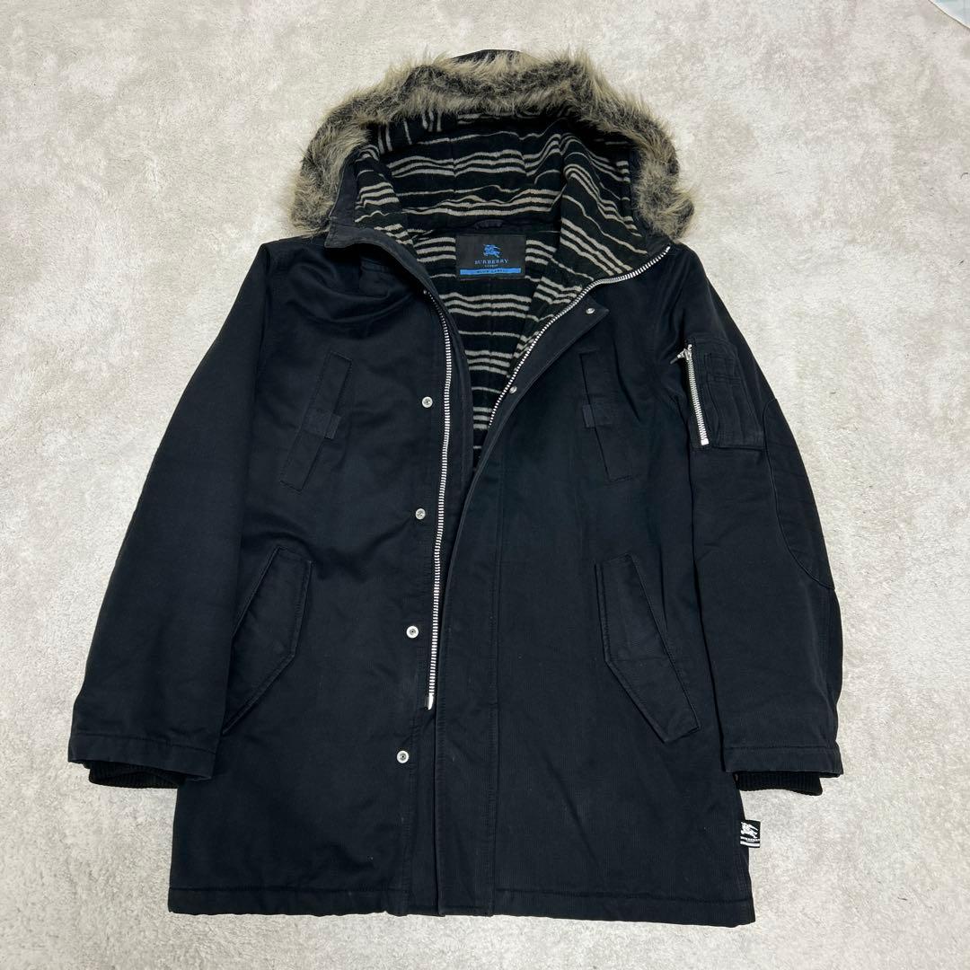 ♦︎バーバリーブルーレーベル♦︎メンズ♦︎ファー付きブラック♦︎ミリタリーコート♦︎N3B