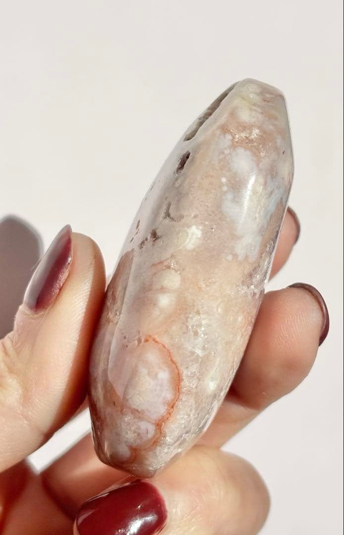 《希少グラデ赤入り・高品質》ピンクアメジスト×フラワーアゲート　パーム　握り石