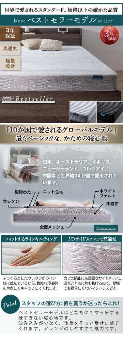 セール！新品 送料込 セミダブルベッド 収納 棚 2口コンセント マットレス付N