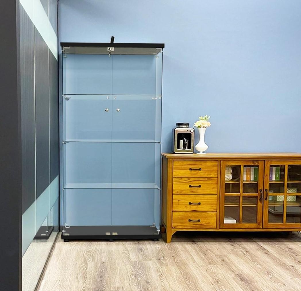 【新品】コレクションケース 4段ワイド 棚 ブラックガラス フィギュアケース