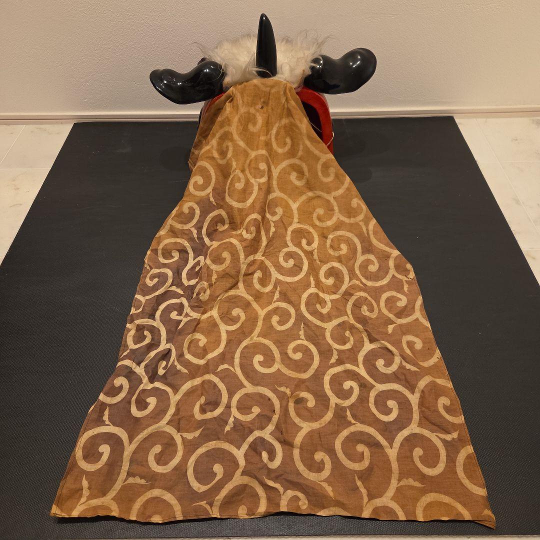 旧家蔵出 大振 獅子頭 雄 木彫 獅子舞い 彫刻 朱塗 漆塗