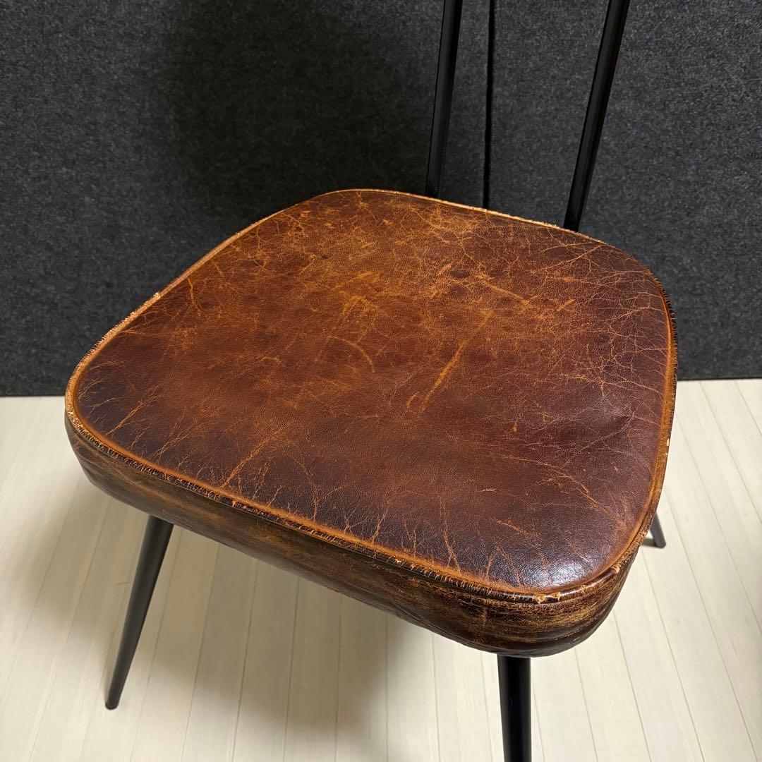 ヴィンテージ　革　レザー　ダイニングチェア　アイアン　スツール　本革　椅子