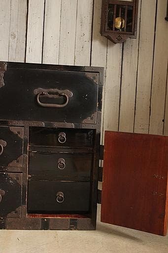 時代　庄内箪笥　扉付き　時代家具　収納タンス　古家具