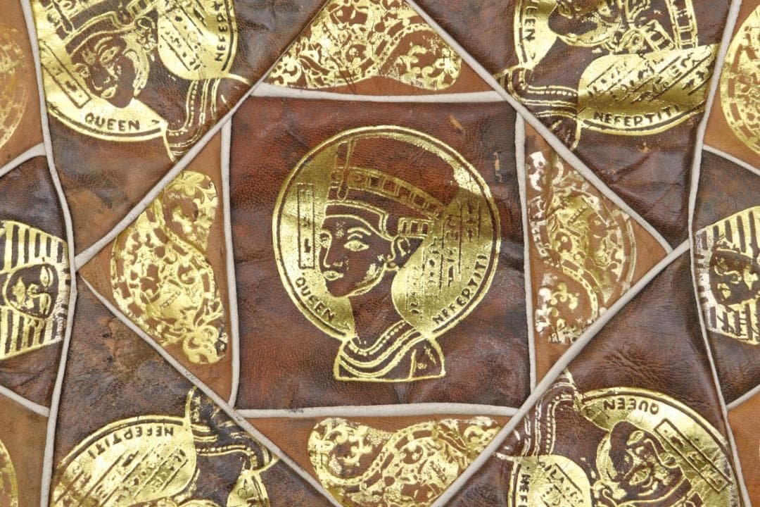 ヴィンテージ エジプト 本革 プフ クッション スツール 円形 座椅子 1