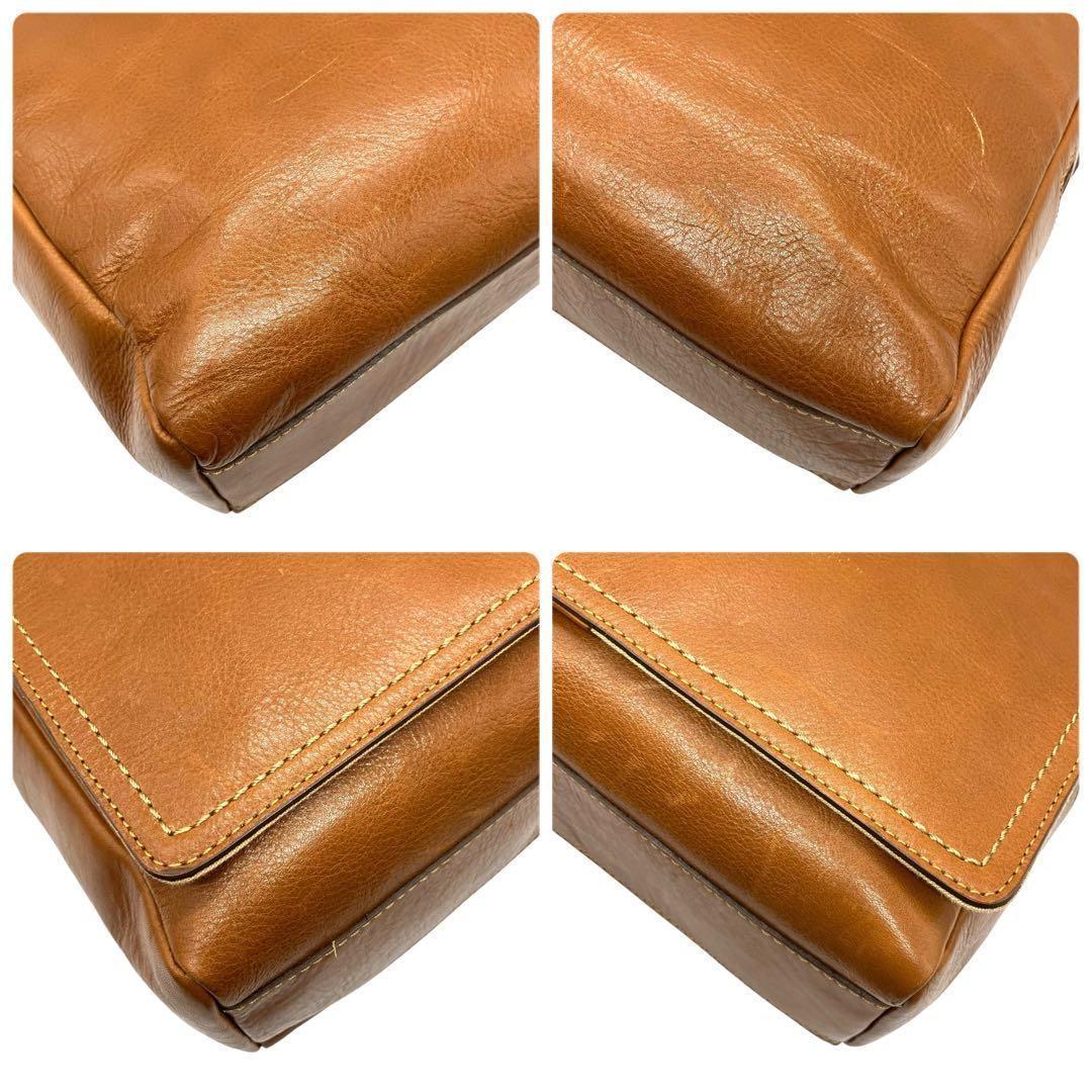 美品 1989 土屋鞄 メッセンジャーバッグ フラップ レザー ブラウン A4