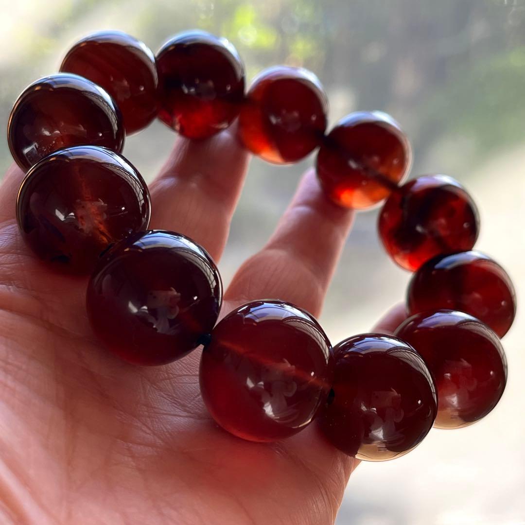 22mm 化石 琥珀 ブルー レッド アンバー 貴重 ブレスレット コレクション