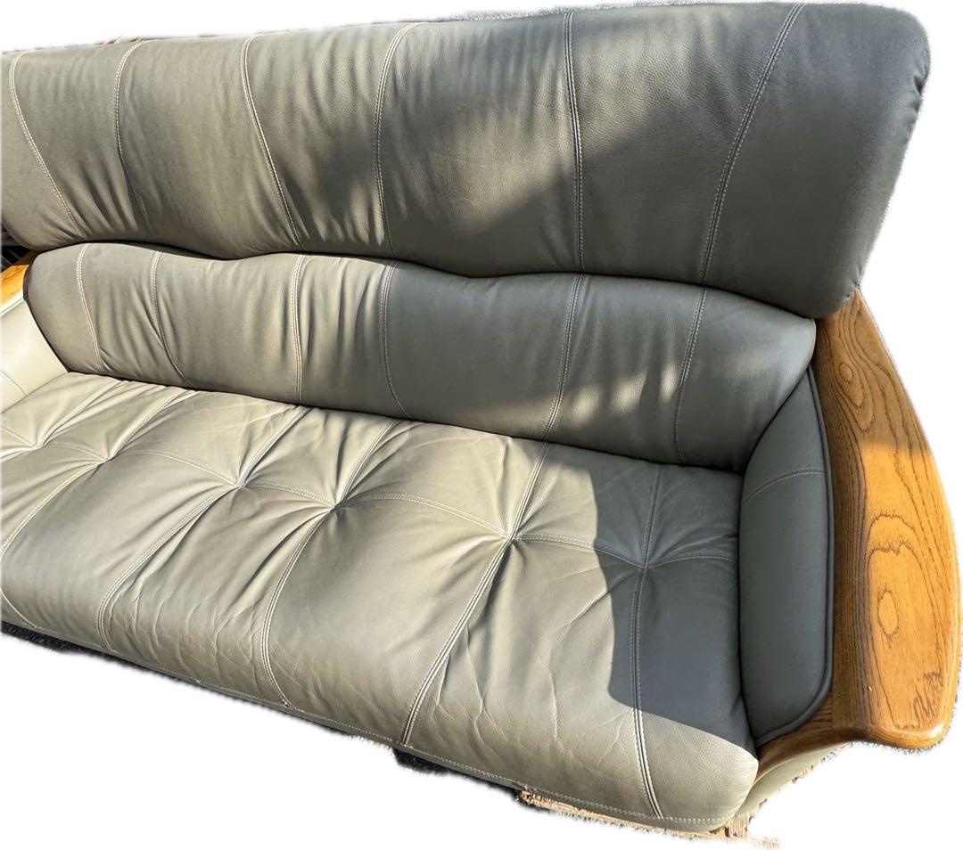 ① 浜本工芸 レザーソファ 浜本工芸 本革張りソファ ３人掛け用