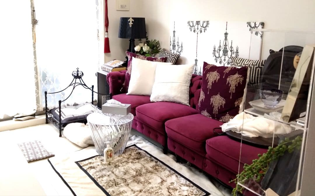 超美品　ヴィンセント　パープル ベルベット ボタン留め　2人掛ソファ✕2個セット