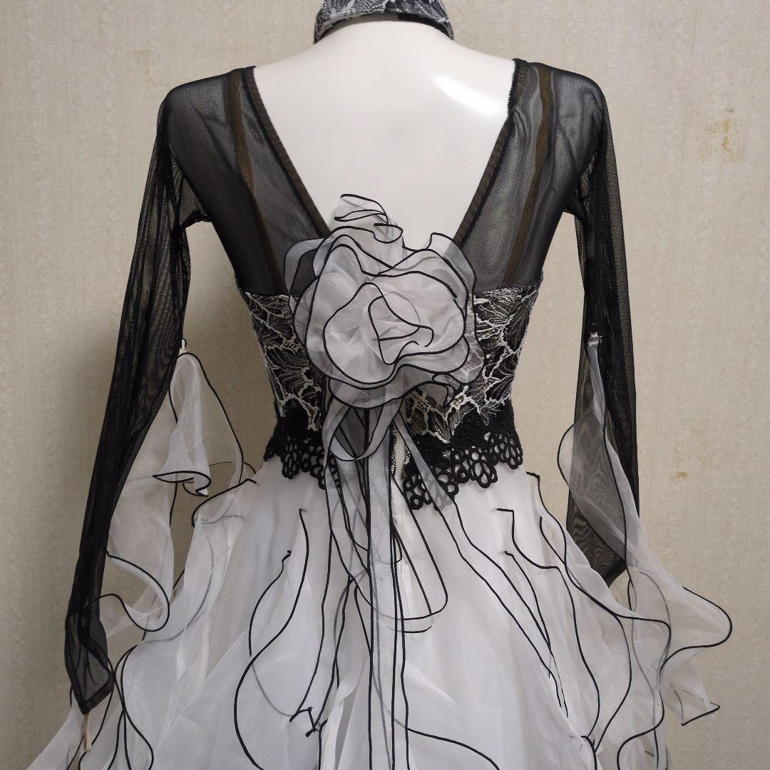 社交ダンス　スタンダード　ドレス　白黒レース　 ワンピース パスタイム　日本製