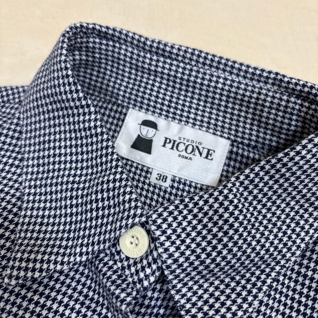 【美品】ピッコーネ　長袖シャツ　千鳥格子柄　日本製　38