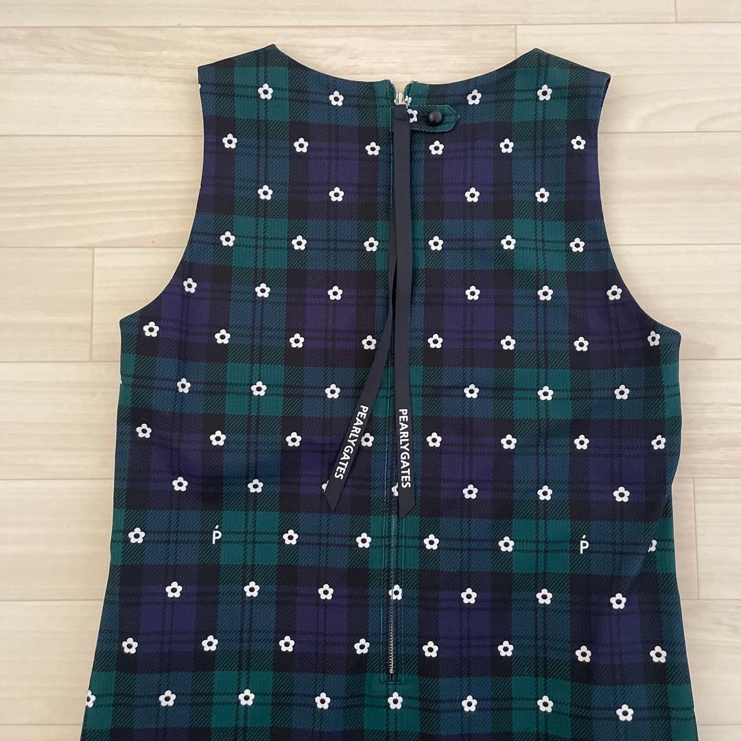 パーリーゲイツ　サイズ0定番チェック柄プリーツワンピ　ノースリーブワンピ