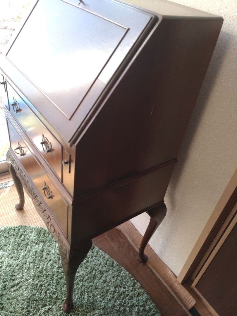 【お値引中】希少◆ライディングビューロー　アンティーク　鍵付き　猫脚