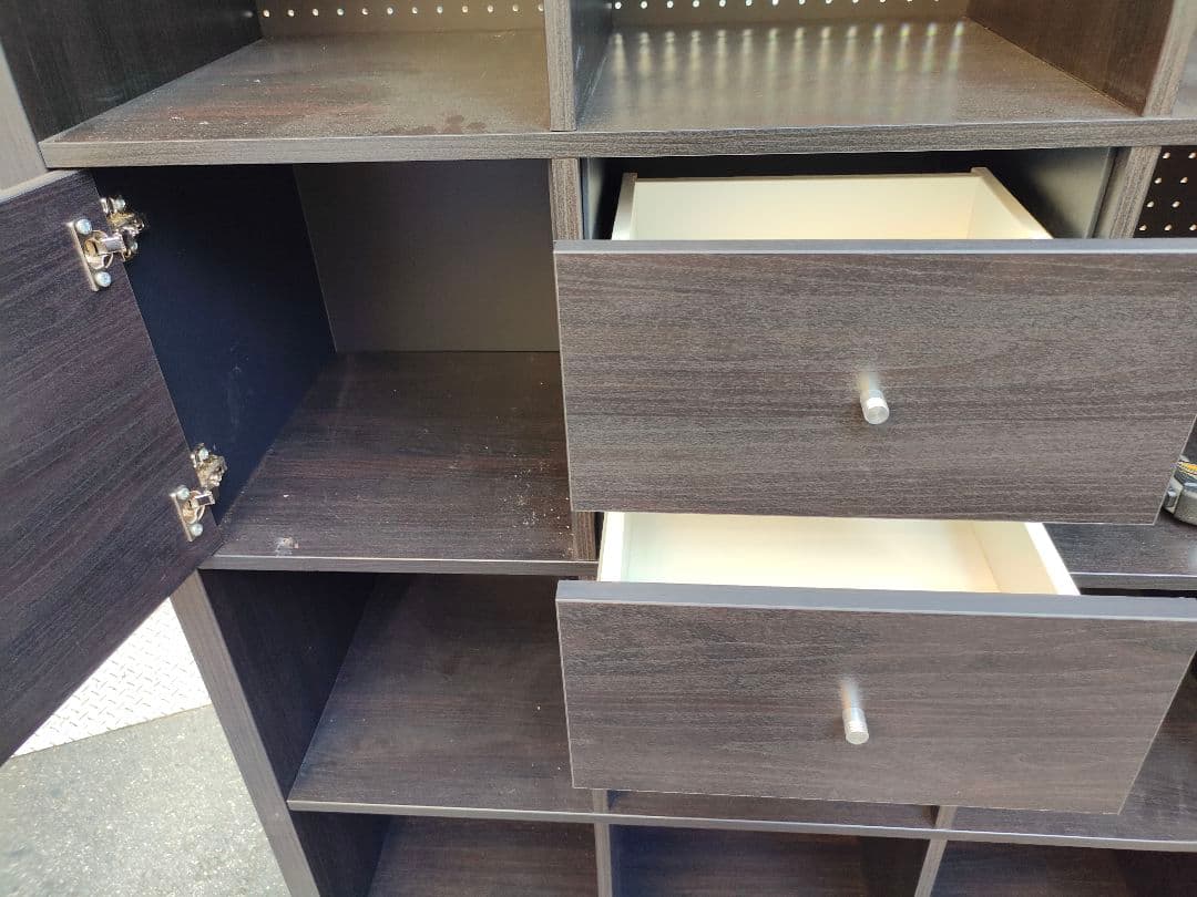 ダークブラウン本棚 引き出し付き