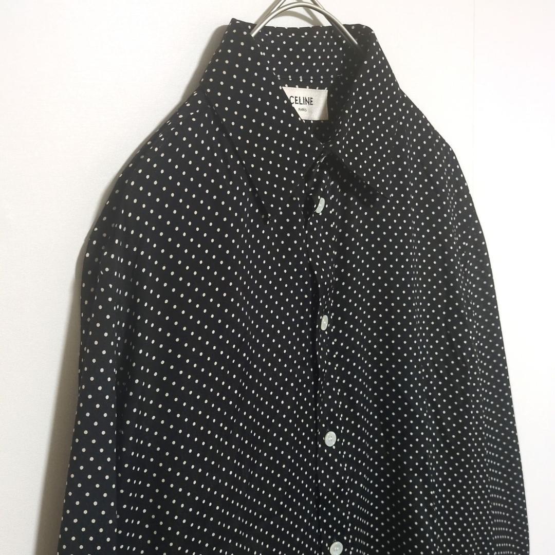 美品　セリーヌ　長袖シャツ　黒　ブラウス　フィービー期　ドット柄　サイズ36