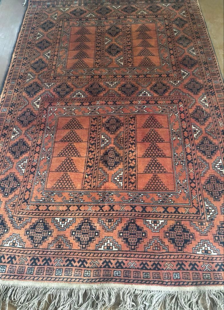 ★恵海★【ダメージあり】パキスタン絨毯　ウール　手織　ペルシャ　トルクメン