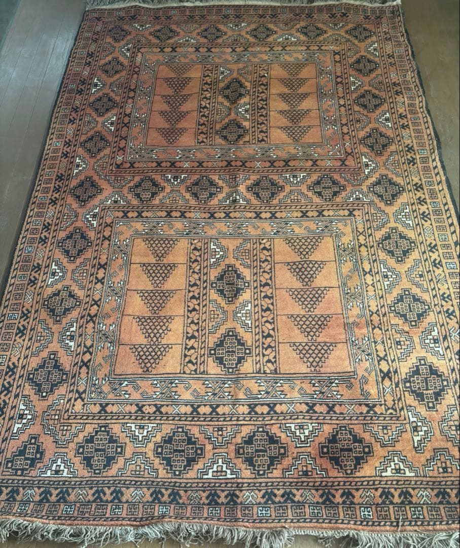 ★恵海★【ダメージあり】パキスタン絨毯　ウール　手織　ペルシャ　トルクメン