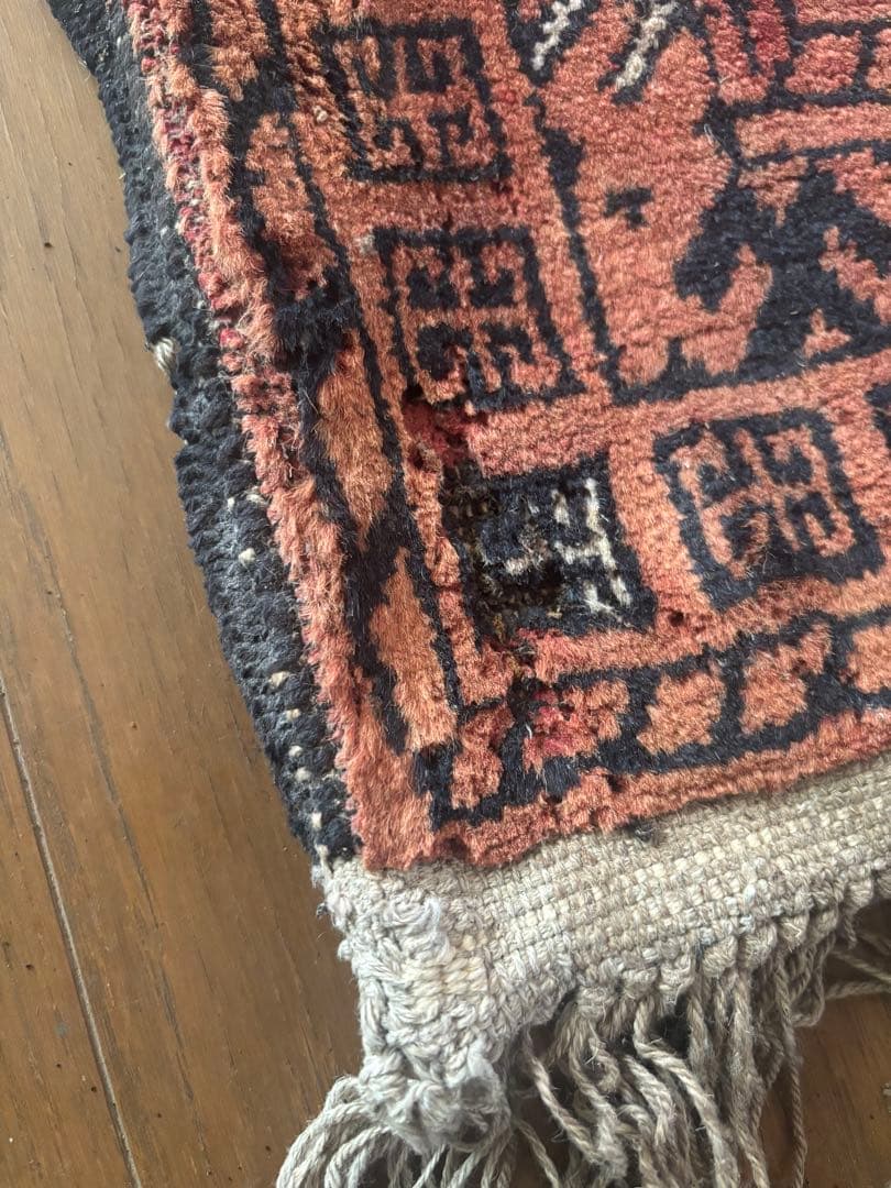 ★恵海★【ダメージあり】パキスタン絨毯　ウール　手織　ペルシャ　トルクメン