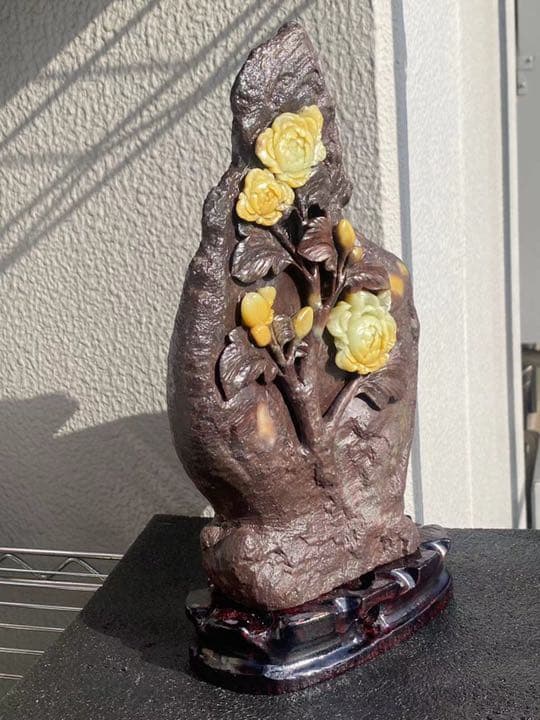 青田石　フラワー彫刻　3610g 博物館から流出　最高品質な青田石アート