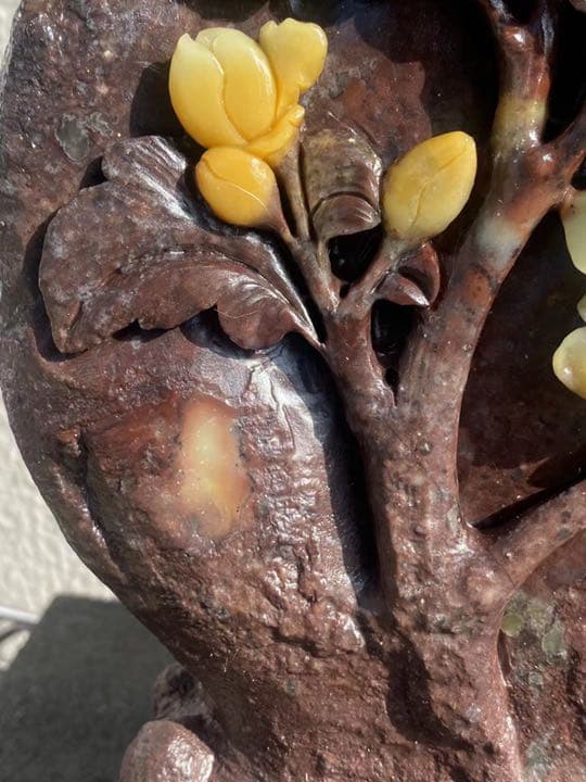 青田石　フラワー彫刻　3610g 博物館から流出　最高品質な青田石アート