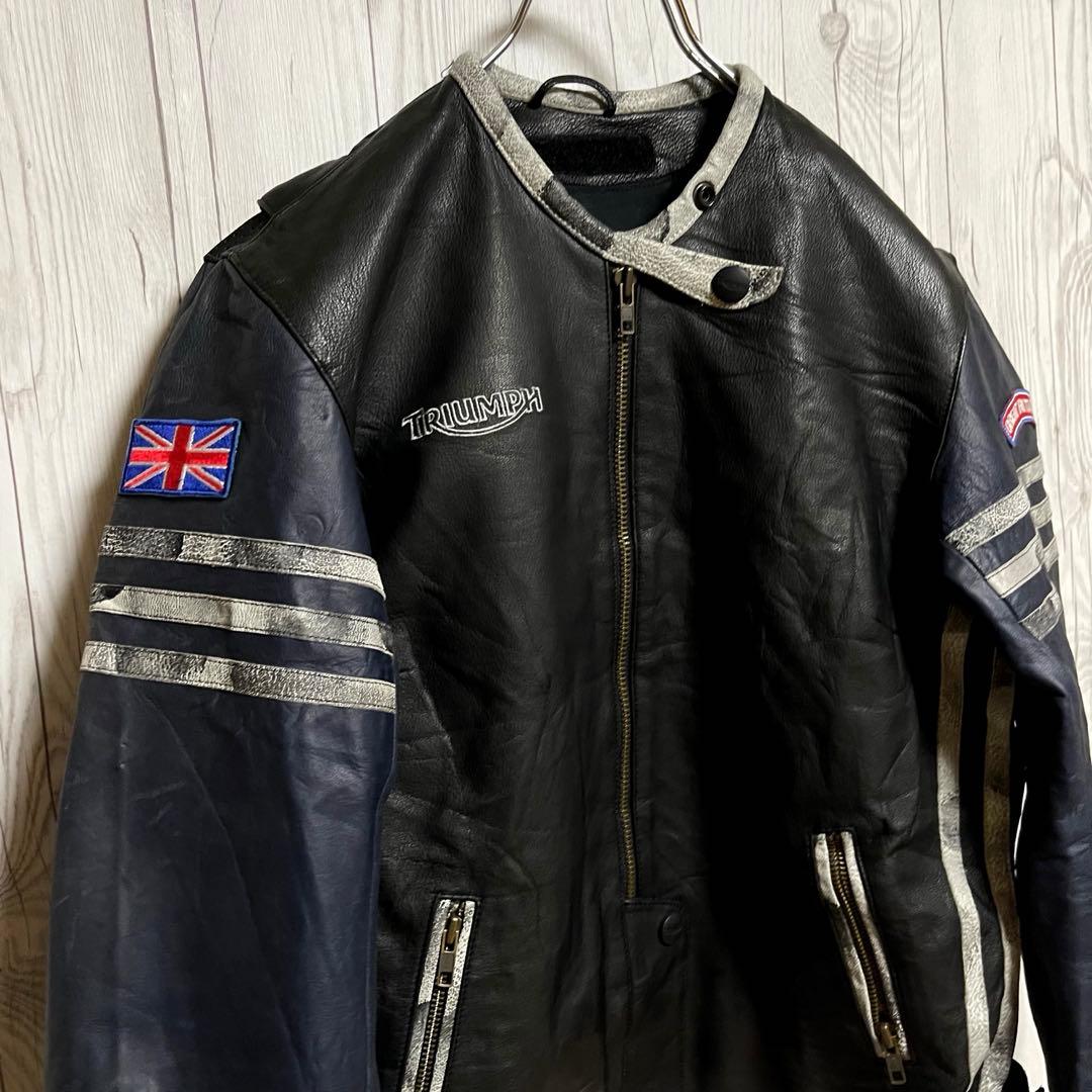 トライアンフモーターサイクル　ライダースレザージャケット　レディースL 黒バイク