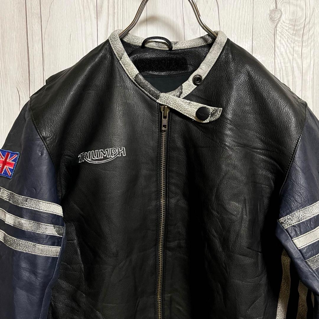 トライアンフモーターサイクル　ライダースレザージャケット　レディースL 黒バイク