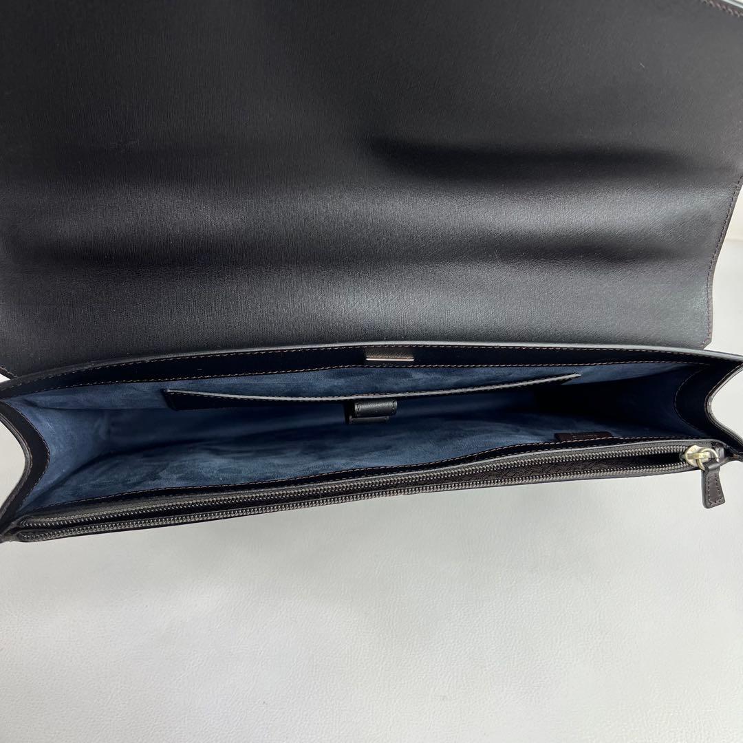 ダンヒル ブリーフケース ビジネスバッグ レザー ダークブラウン フラップ 鍵付