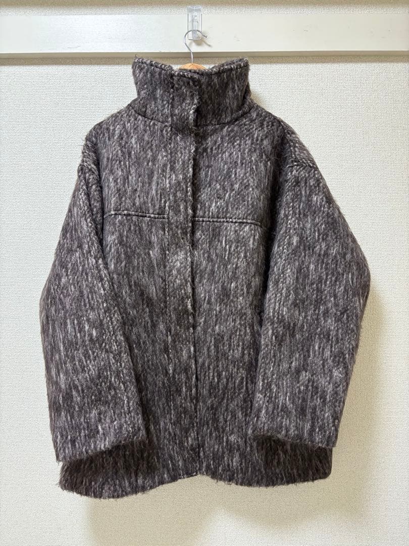 シャギースタンドカラーコート シャギーコート ブラウン　hellam