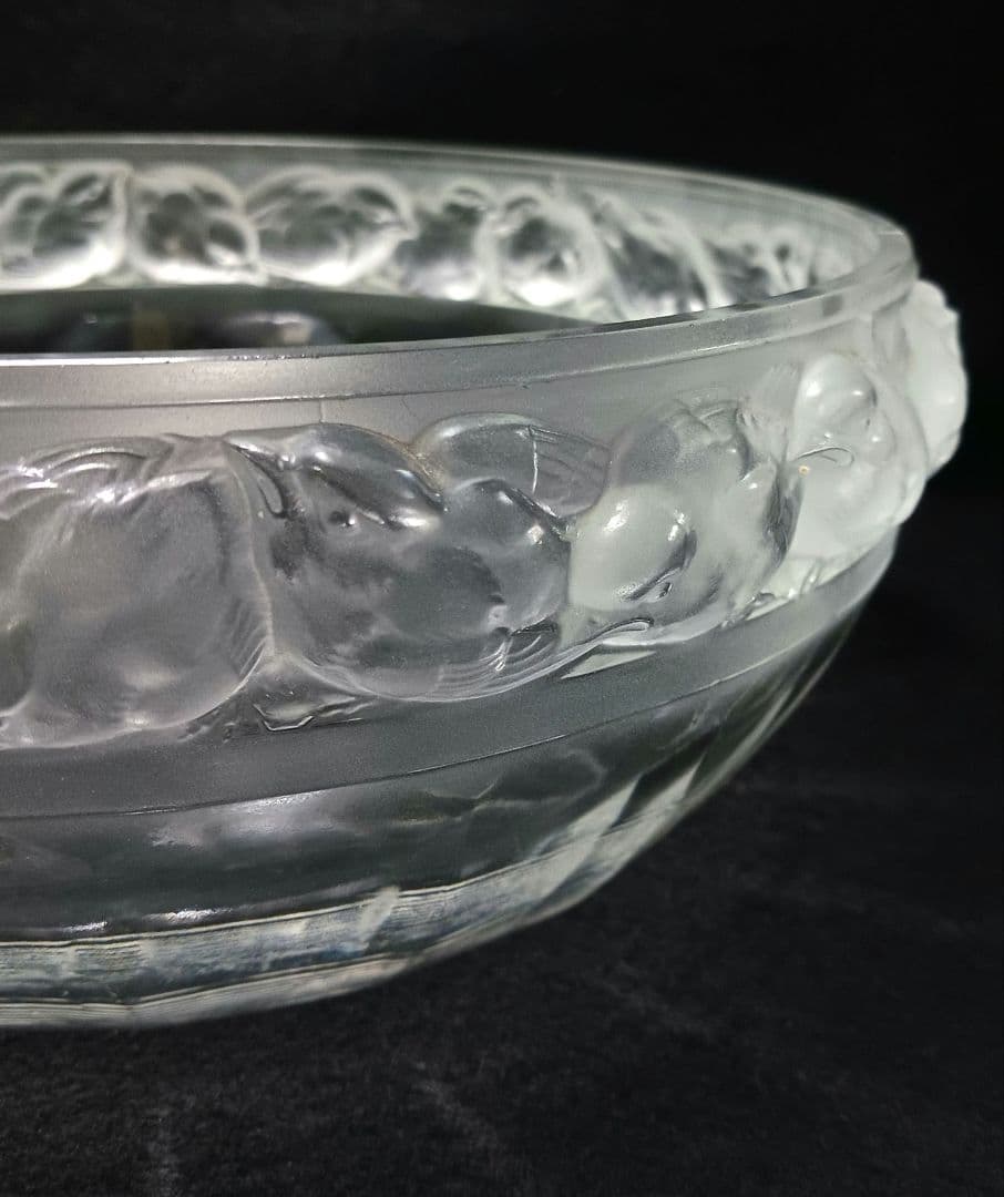 Y2946 ルネ・ラリック メゾンジュ 小鳥 ガラス鉢 直径23㎝　T