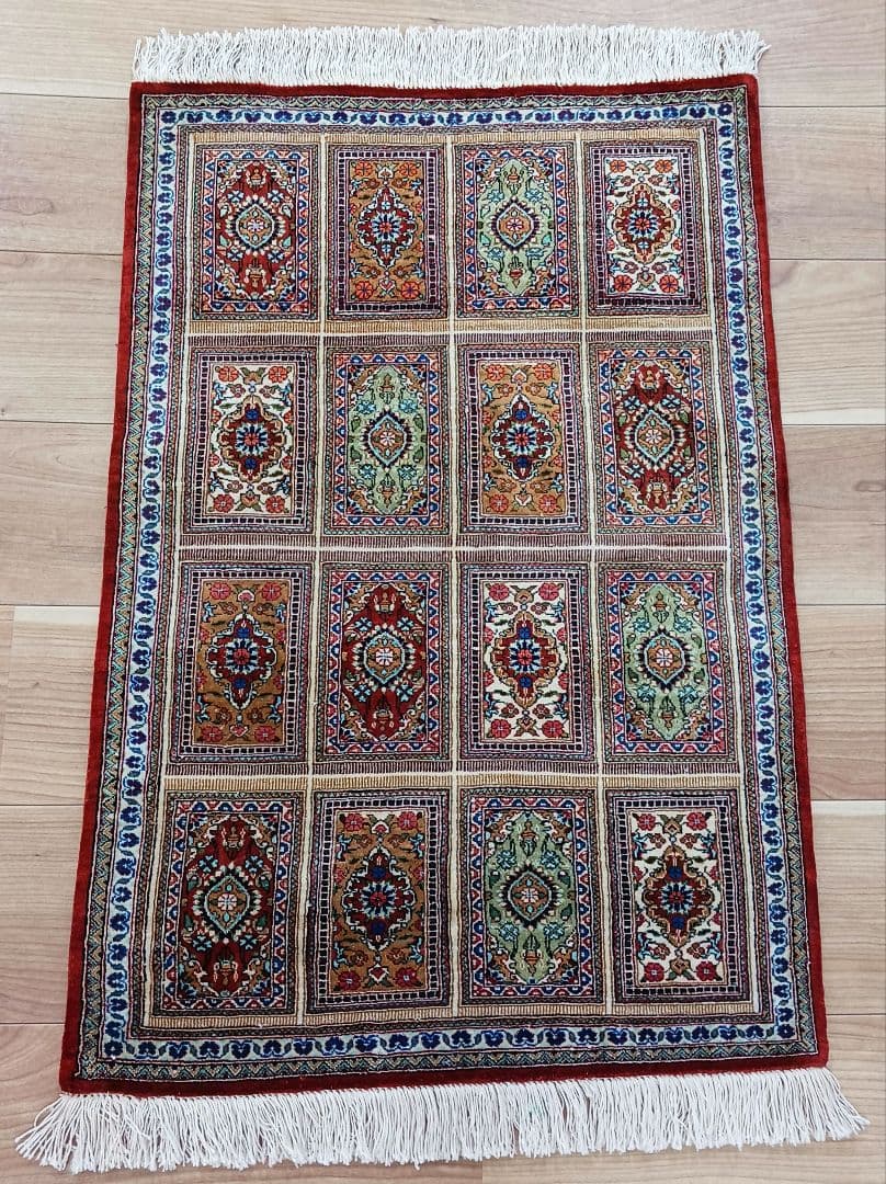 Y2605 最高級ペルシャ絨毯 クム産 シルク100％ 手織100万ノット