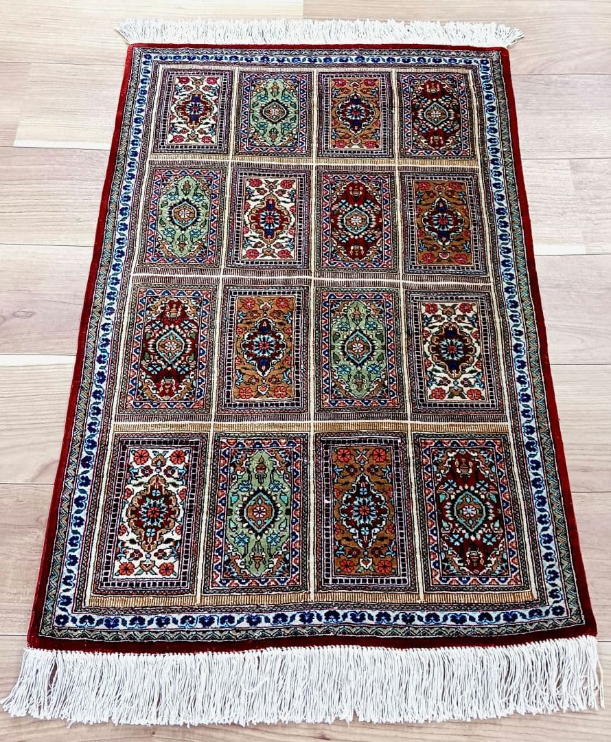 Y2605 最高級ペルシャ絨毯 クム産 シルク100％ 手織100万ノット