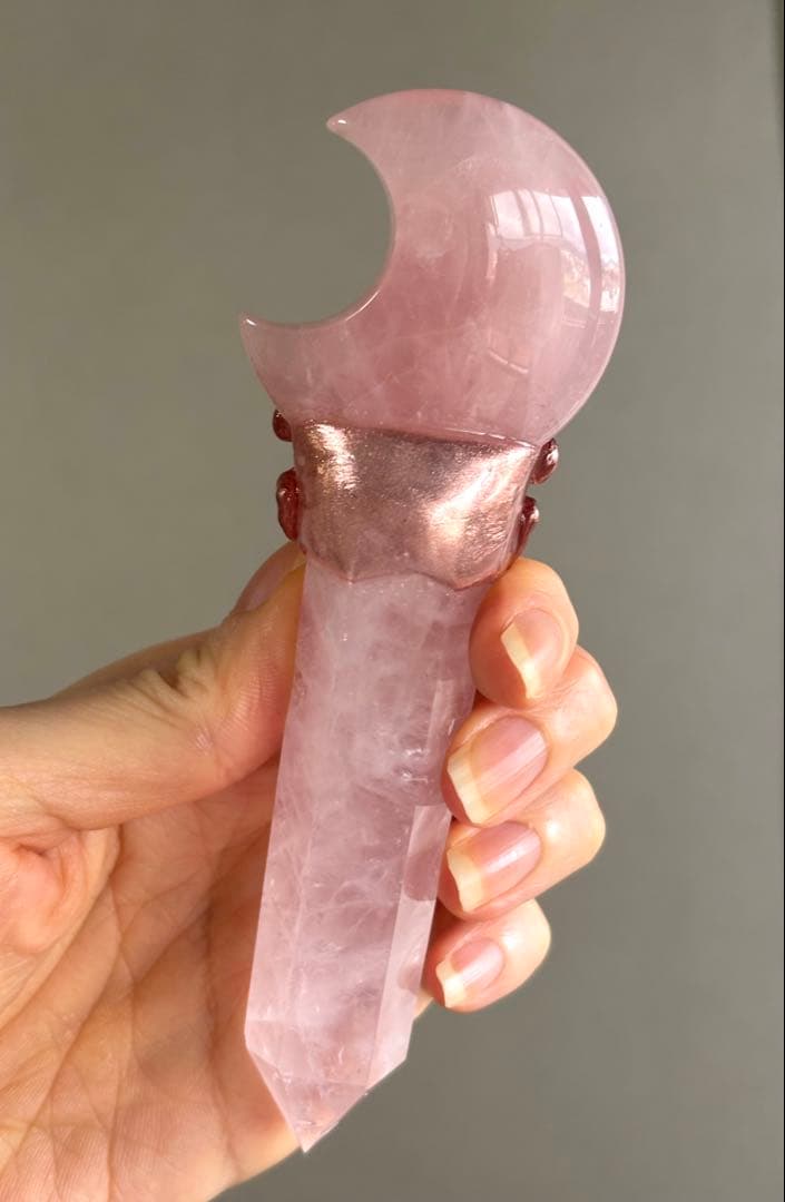 あ〜きゃん♬様　高品質　ローズクォーツ　大きめ魔法スティック　魔法ワンド　月
