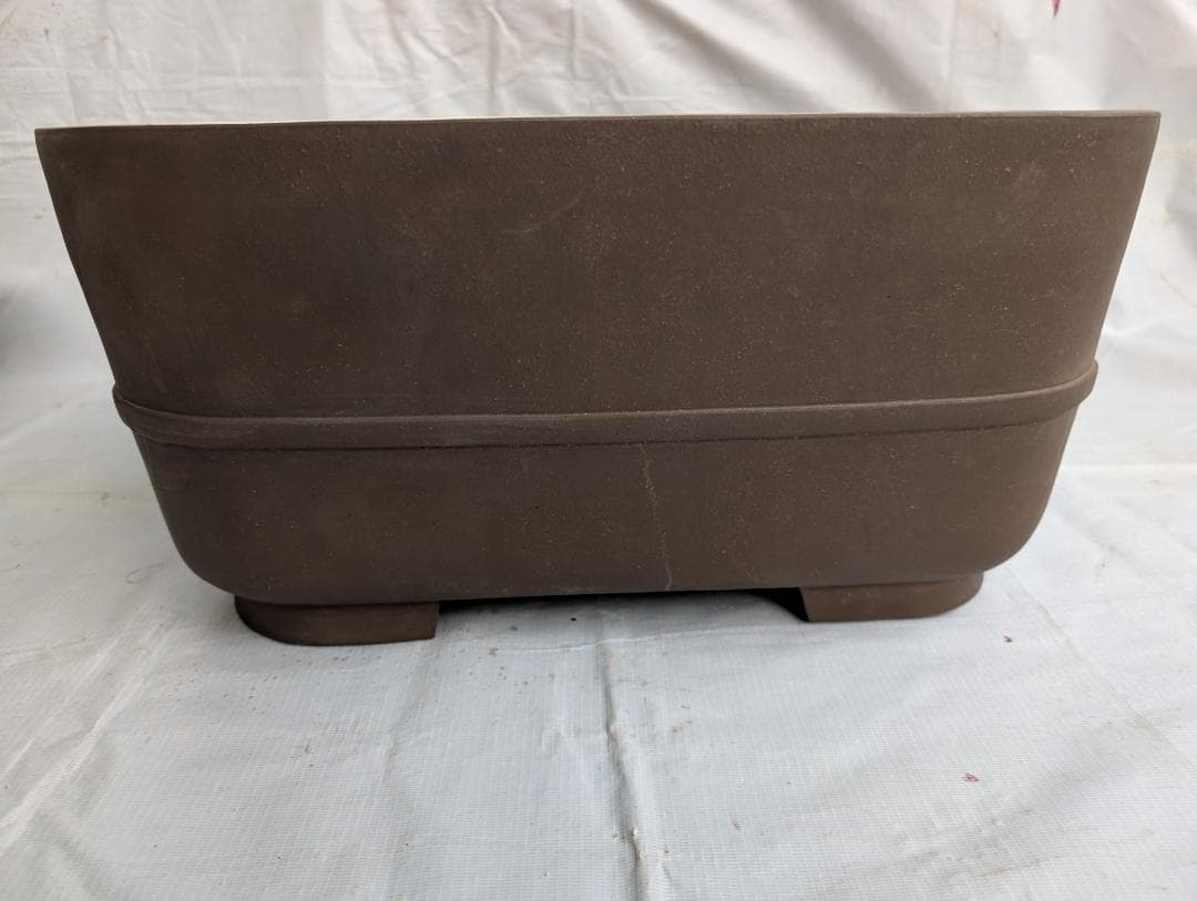 大型盆栽鉢 宜興系 刻印有り 正方形 約47.5cm 紫砂風 陶器鉢