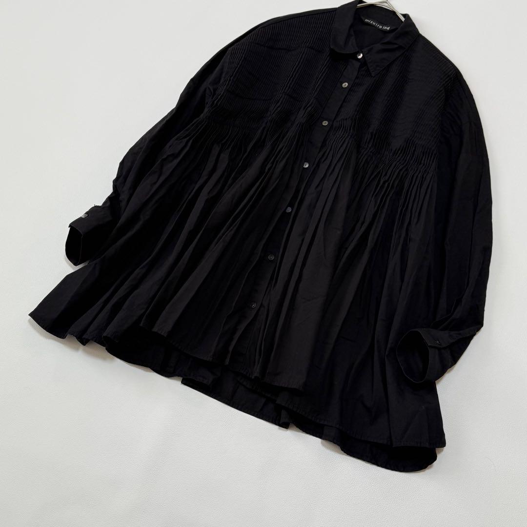 人気✨ ミズイロインド　ピンタック　ブラウス　チュニック丈 ゆったり　黒