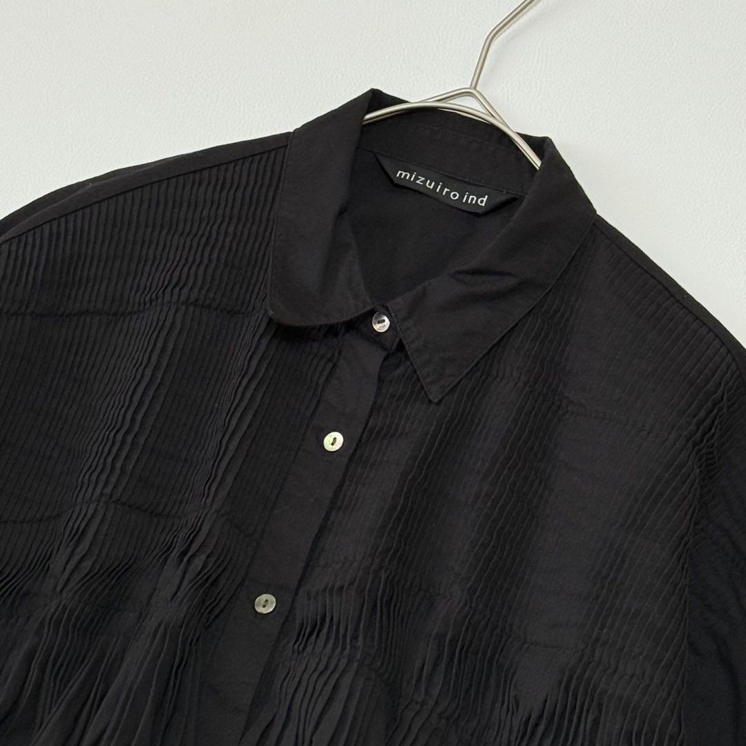 人気✨ ミズイロインド　ピンタック　ブラウス　チュニック丈 ゆったり　黒