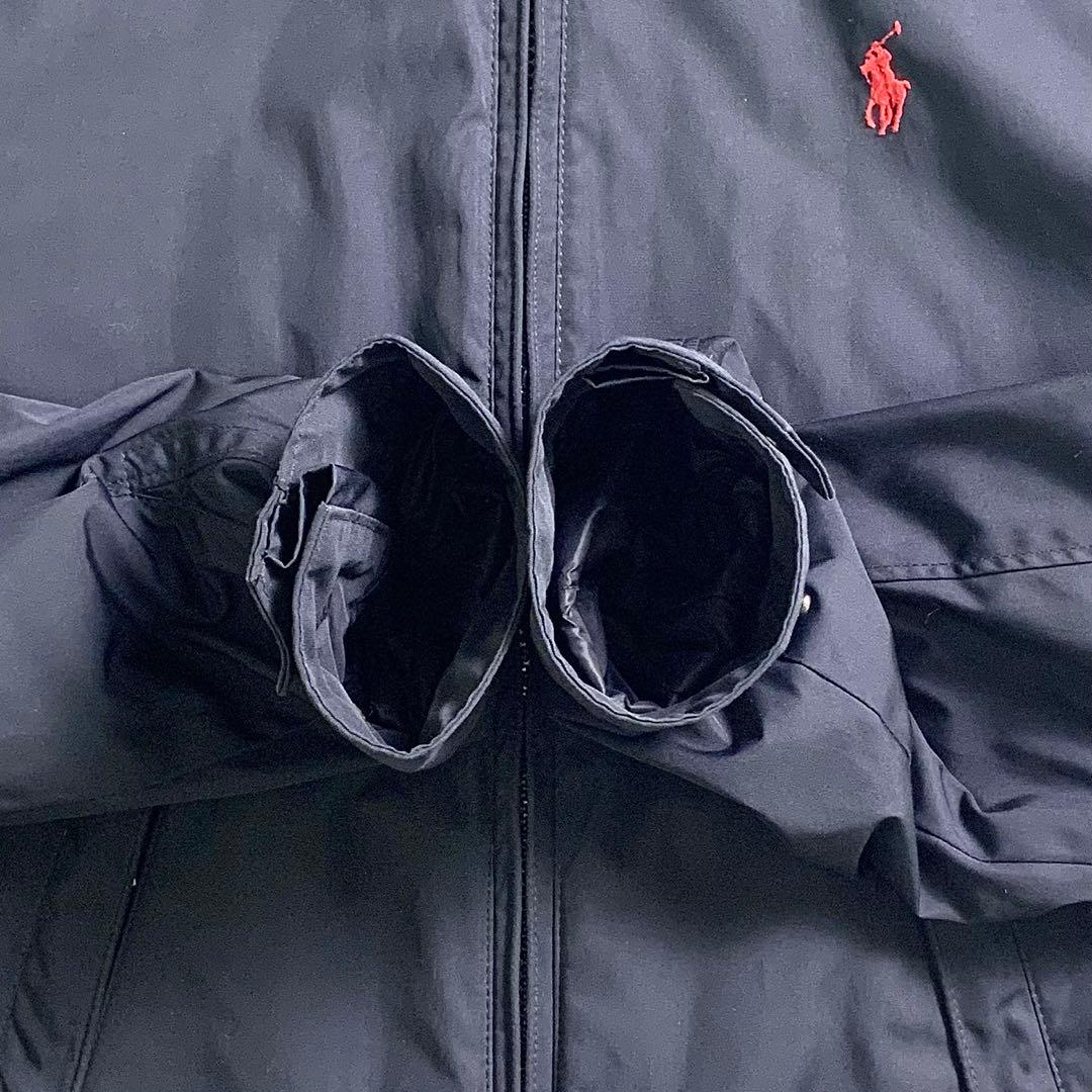 ポロラルフローレン 胸元ロゴ　フード付 ナイロンジャケット ブラック フリース