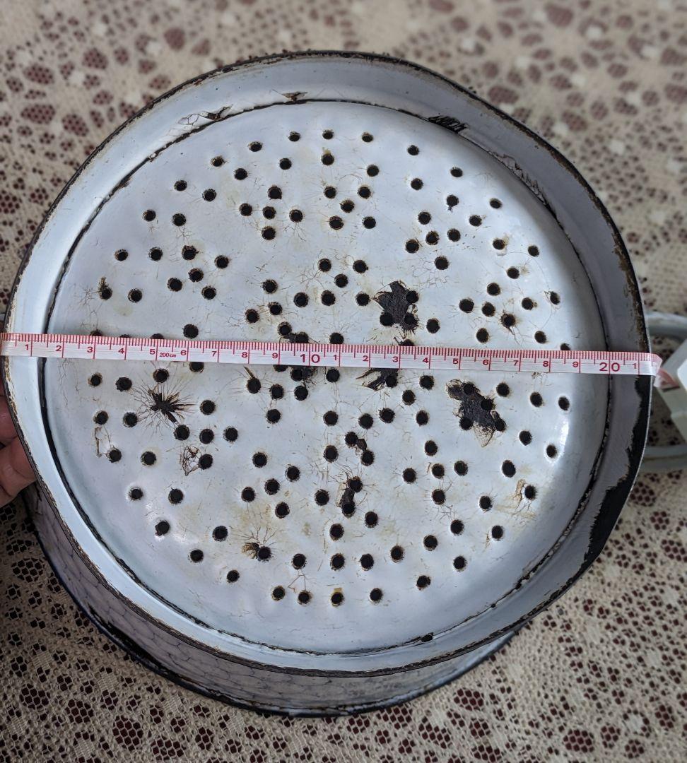 フランスアンティーク ホーローコランダー ハニカム柄 エナメルコート