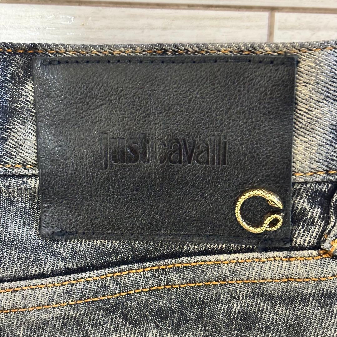 美品 Just Cavalli デニム 箔コーティング ストレッチ スリムパンツ