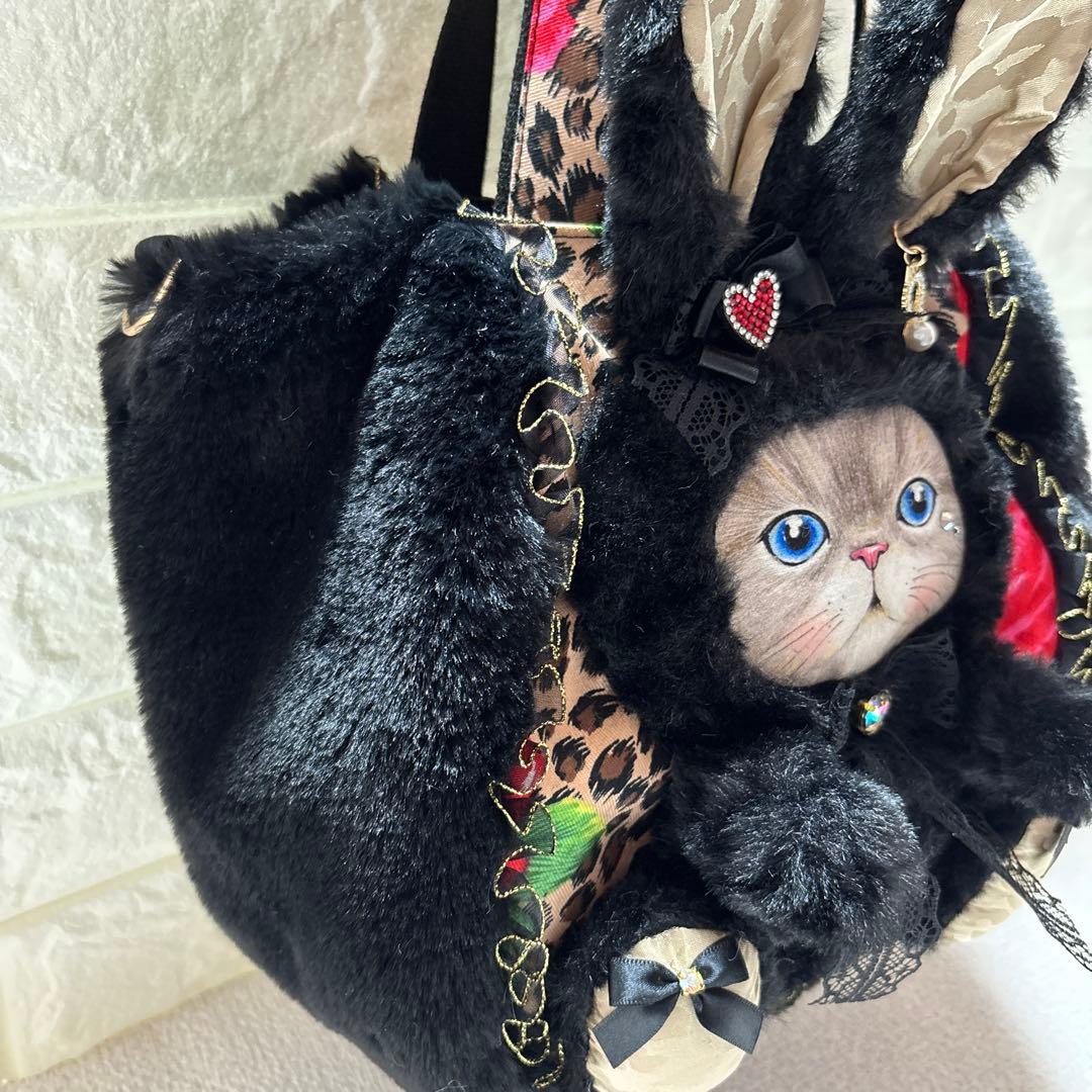 牡*❁様 コヤンイサムチョン　ハンドメイド　ファーバッグ　ヒョウ柄黒　ルミちゃん