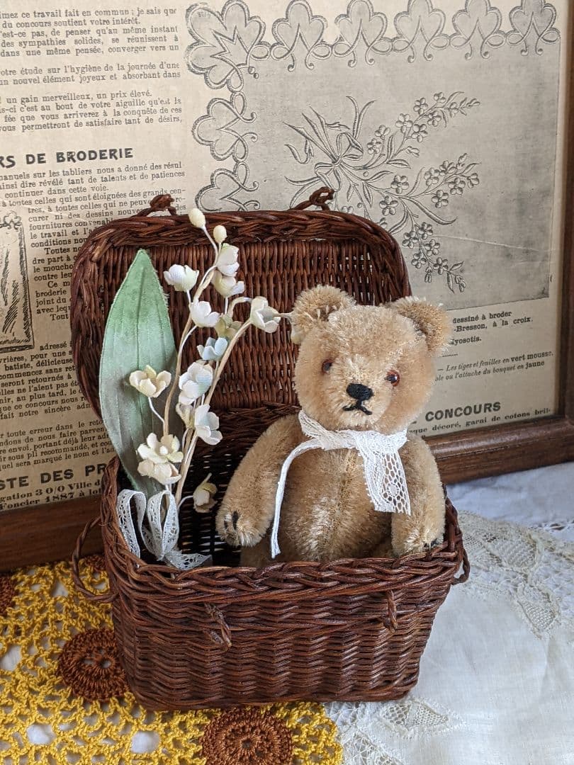 【w】フランスアンティークヴィンテージバスケット２点セット　ドール用バスケット
