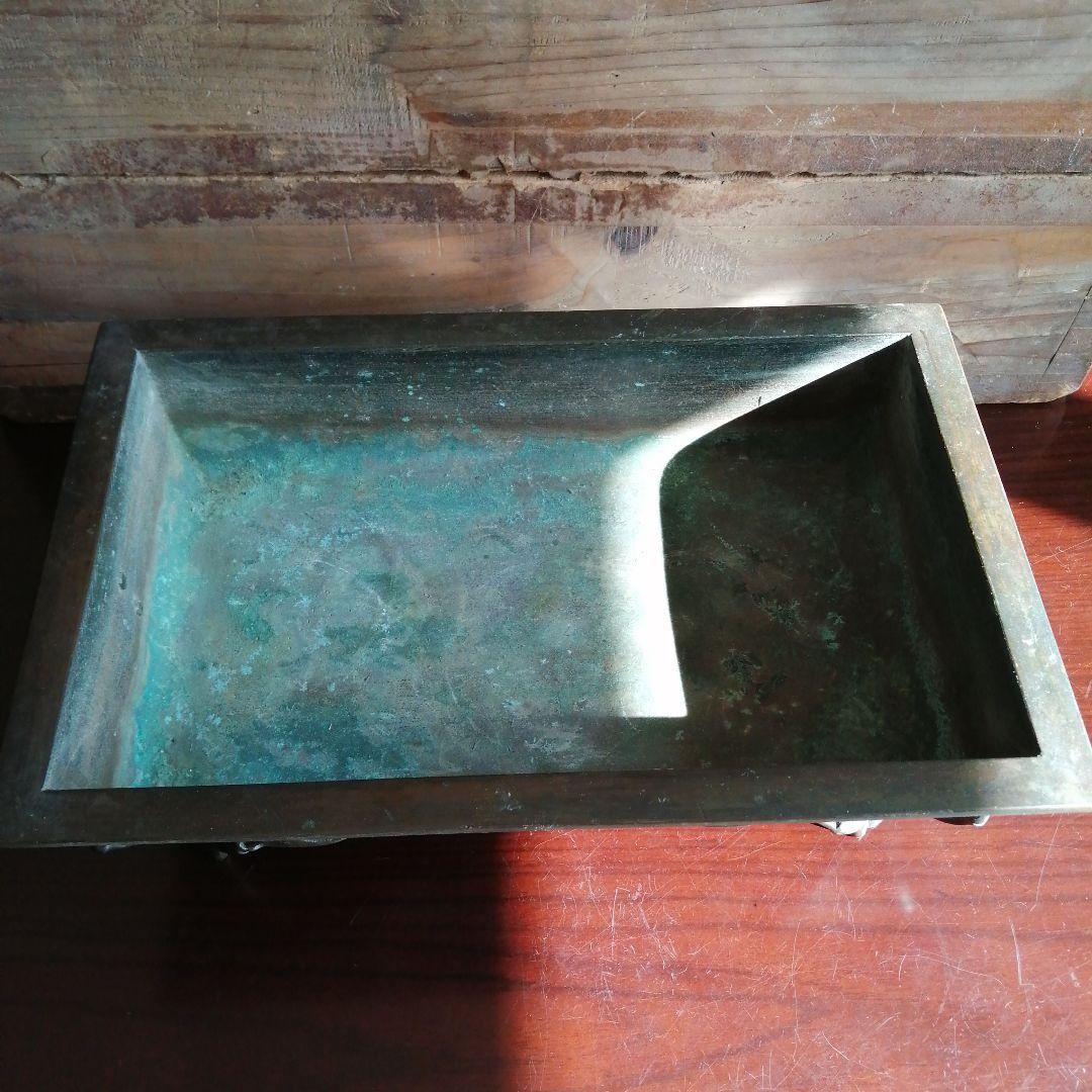 木村渡雲　古銅網代紋四足水盤　32cm　江戸後期