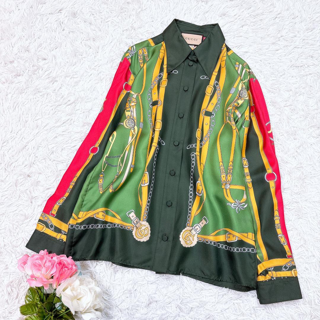 希少モデル【極美品】グッチ 総柄シルクシャツ GGマーモント 大きいサイズ 現行