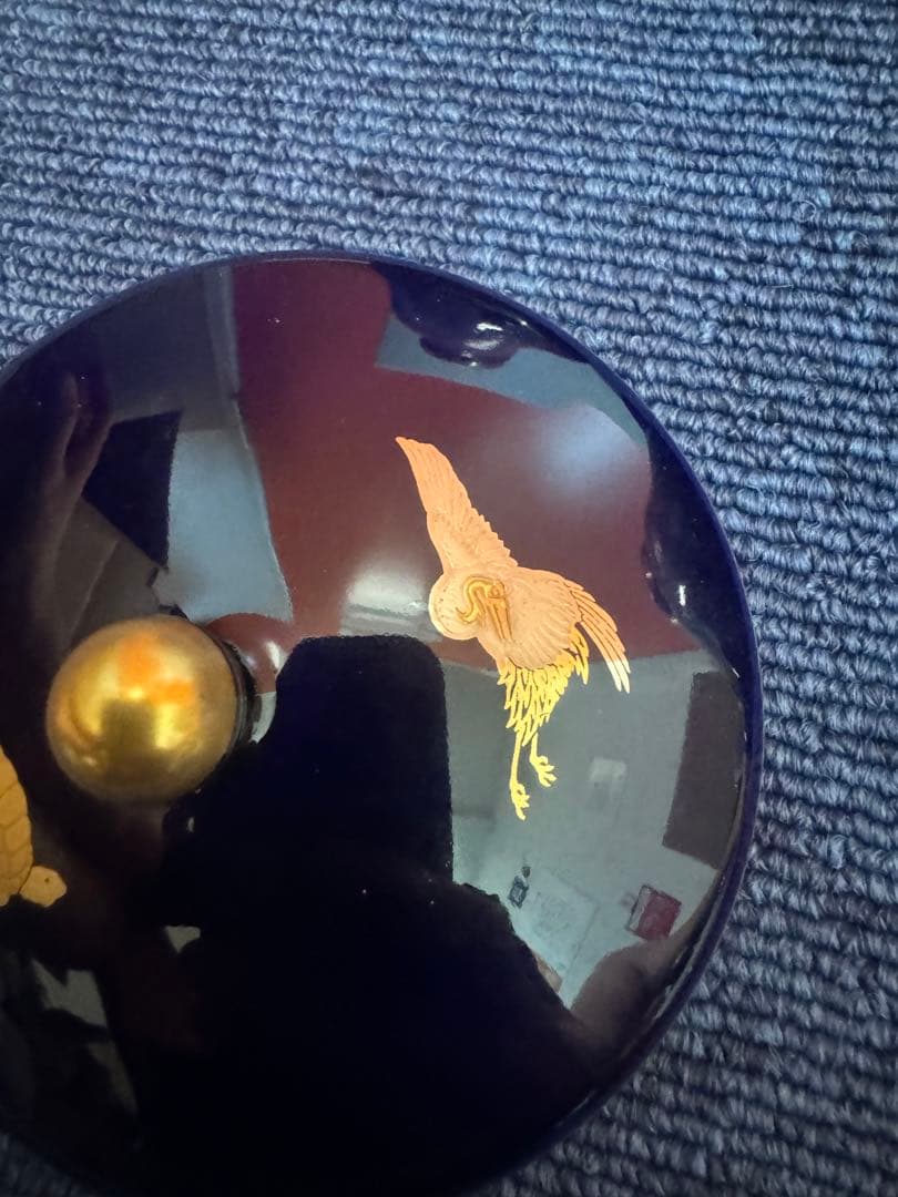 1882 香蘭社　瑠璃鶴亀　湯呑蓋付　5客　金彩　未使用