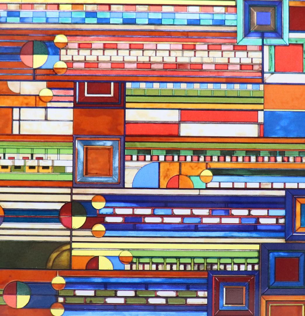 フランク・ロイド・ライト ヴィンテージステンドグラス 大型木製フレーム アリゾナ