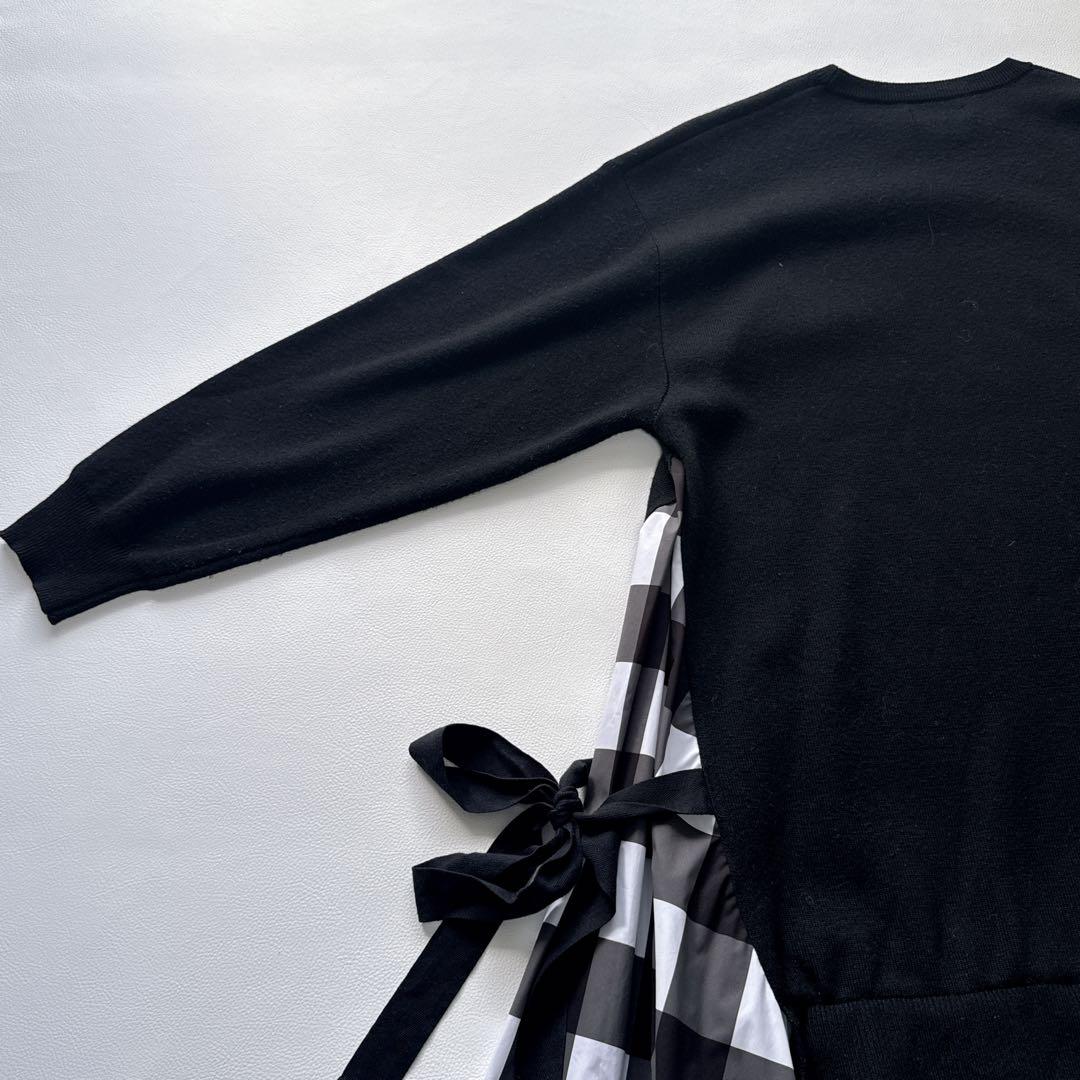 りさ様！！！！！ オブリ　ニットドッキングワンピース　　チェック柄　黒　リボン