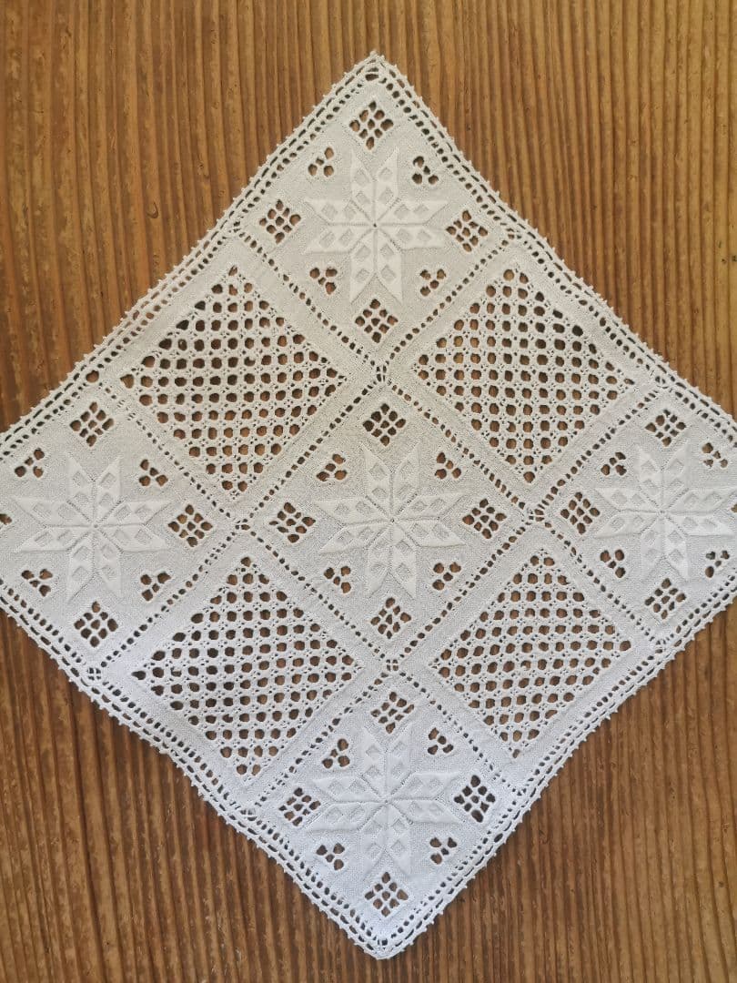 ヴィンテージ 北欧ハーダンガー/ヒデボ 白糸刺繍 ドローンワーク スクエアクロス