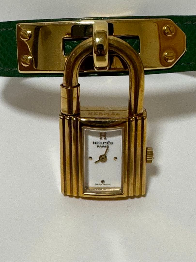 【期間限定セール】HERMES ケリーウォッチ 緑レザー ゴールド金具