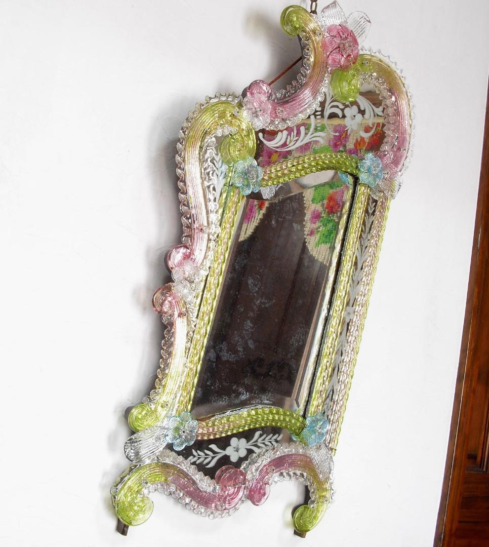 希少☆イタリア製☆アンティーク☆MURANO☆ヴェネチアンガラス☆壁掛け鏡